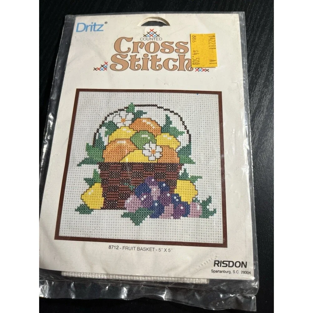 Vintage Dritz counted cross stitch kit 8712 Fruit Basket